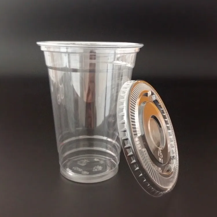 Factory Direct Sell Plastic Cups With Sip Through Lids Clear Tea Coffee Disposable Drink Cups