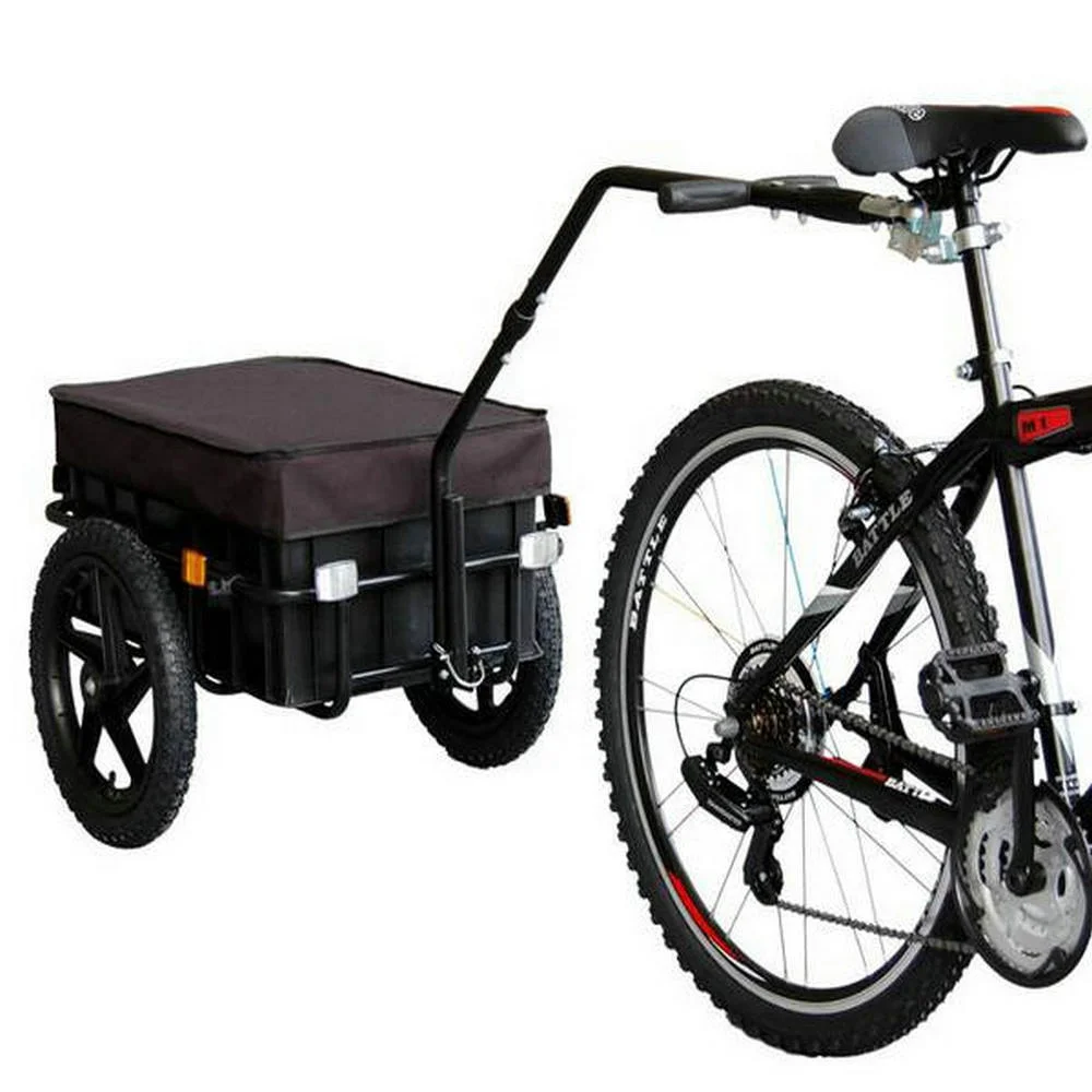 
Outdoor Bicycle Cargo Bike Trailer with Removable Transportation Box and Cover 