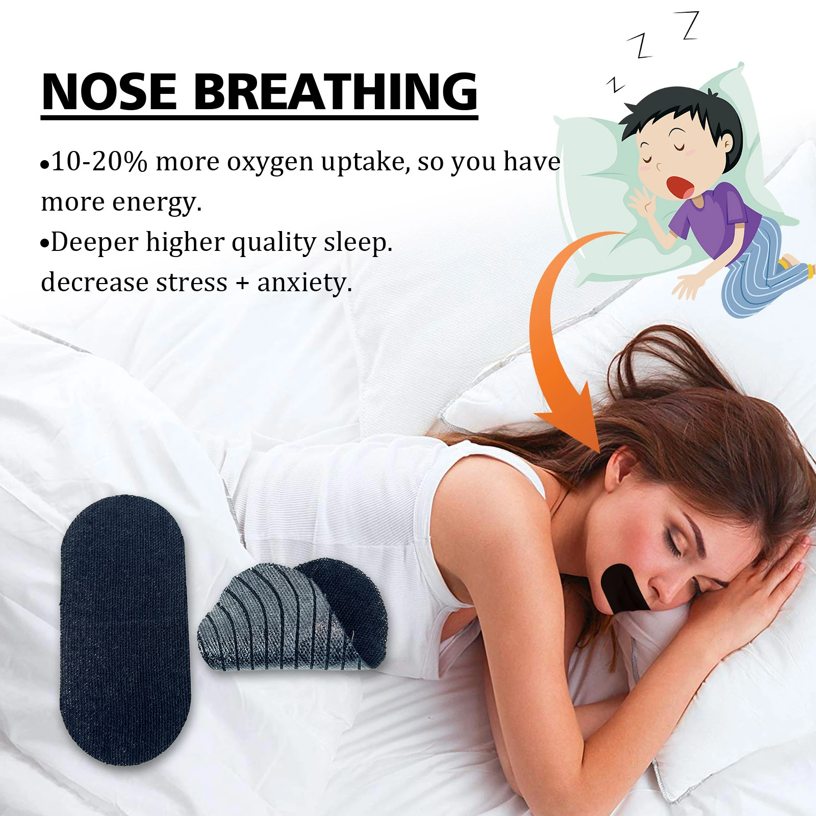 Improved night time less mouth snoring breathing tape latex-free sleep aid anti snore black sleep mouth tape