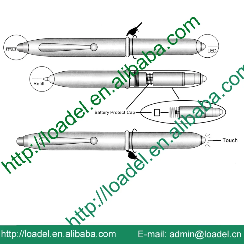 Cheap 3 in 1 pen with stylus light up pen customized logo promotional pen light