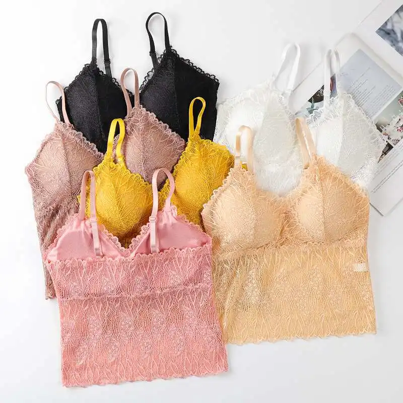 Женское нижнее белье, привлекательный жилет, красивый кружевной топ-труба пуш-ап без косточек с регулируемыми бретелями, длинные кружевные топы-бандо