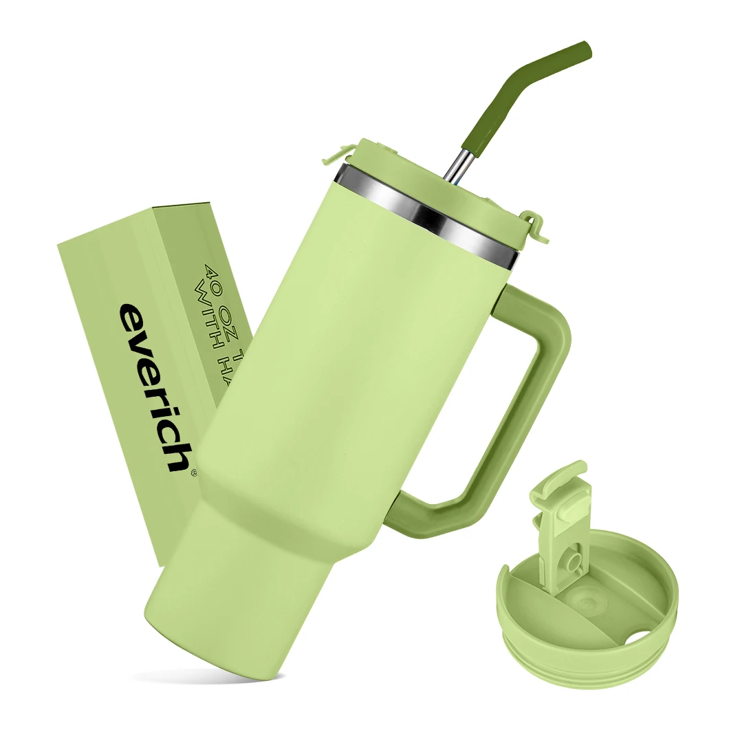 Custom Logo 40oz Adventure Double Wall 304 Stainless Steel Insulated Cup Travel Coffee Mug Tumbler with Straw Handle