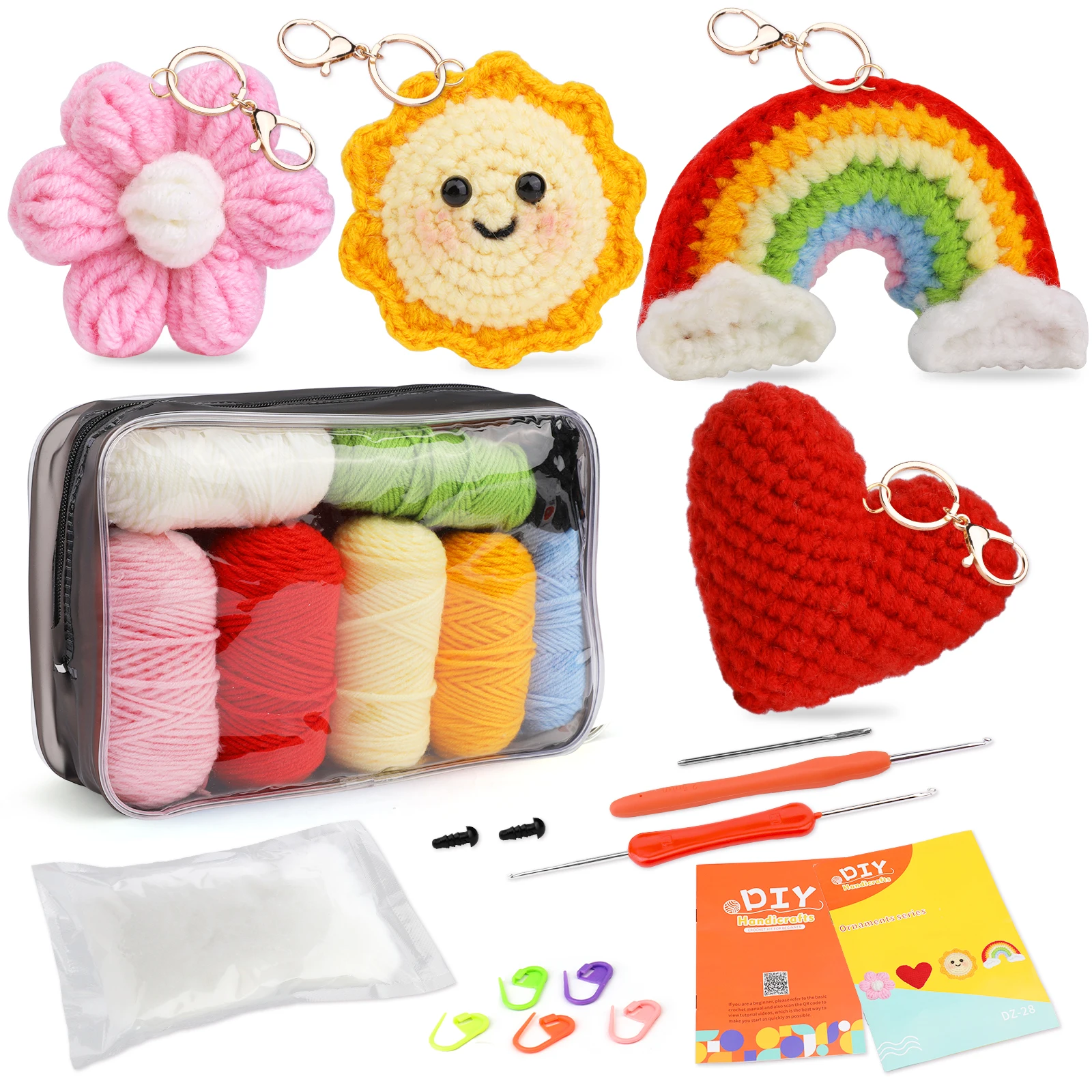Sun Love Rainbow Flower Crochet Keychain Beginner Crochet Kit for Adults