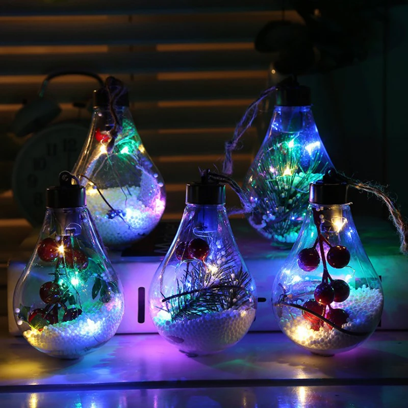 
Glass LED Christmas Tree Light Bulbs inside Snowflake Festival Xmas Hanging Ball Decoration Party Ornaments 