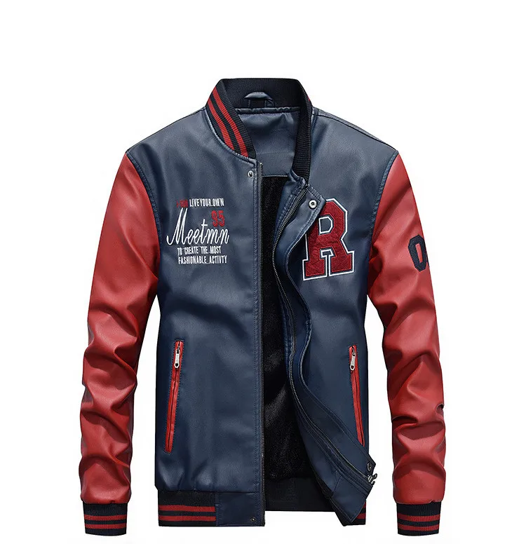 
2021 New High Quality Casual Baseball Jacket Stand Collar Trendy Men Leather Jacket 