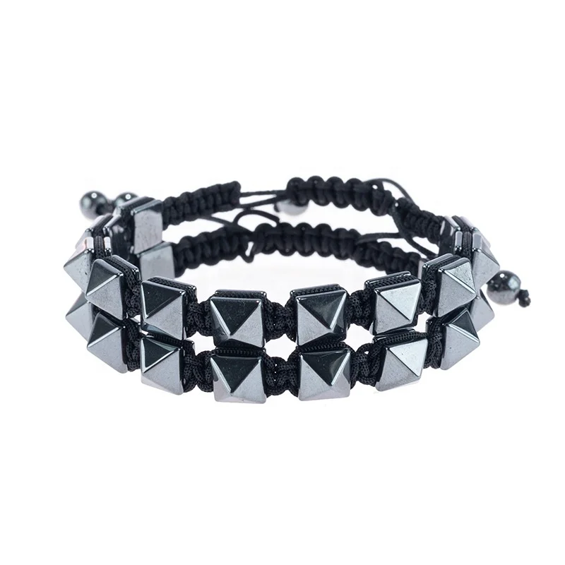 SPT Fashion Hematite Beads 2pcs Set Bracelet for Men Punk Rivet Natural Healing Stone Beaded Jewelry