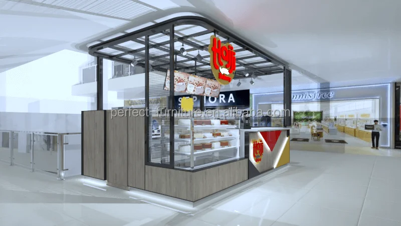 Attractive Bakery Kiosk Cake Kiosk Food Counter with Professional 3d Design