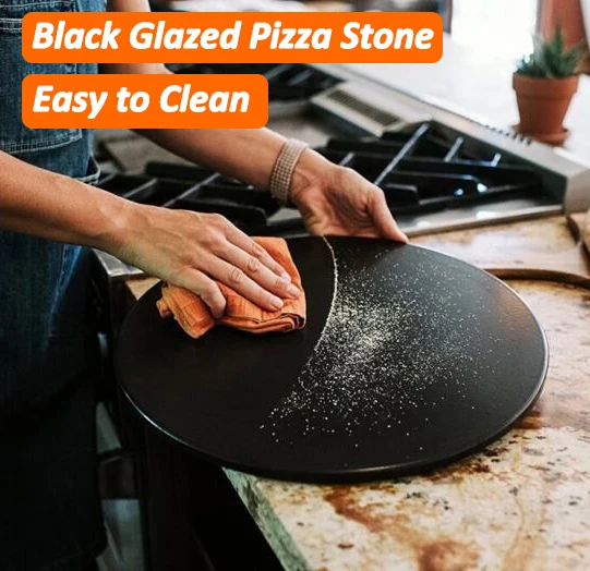 13 Inch Food Grade Refractory Baking Stone Ceramic Stone Round Black Glazed Cordierite Pizza Stone for Oven and Grill