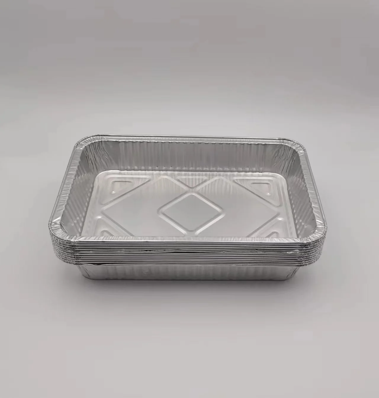 Disposable aluminium food containers shallow foil tray crimped edge food packaging boxes