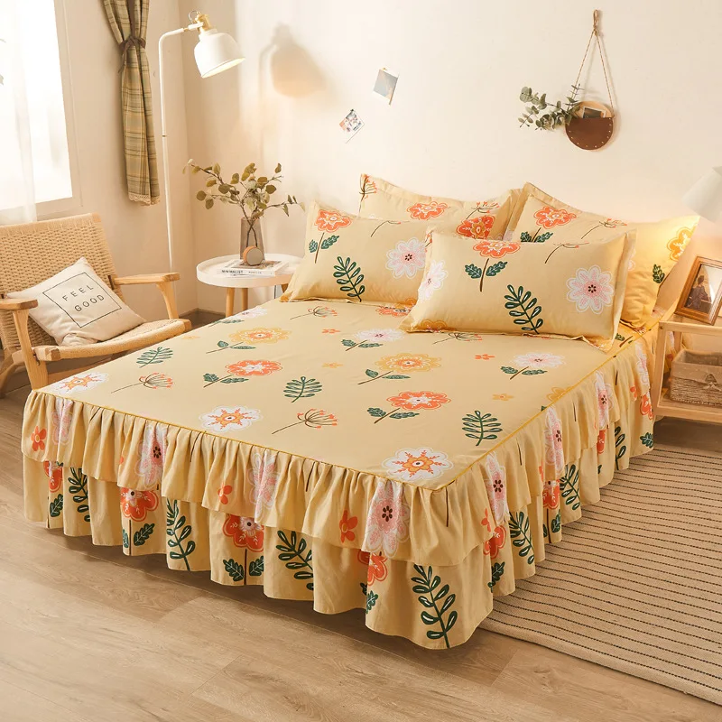 New Product Home Textile Full Size Bed Skirt fleece bedspread with bed skirt mattress protector