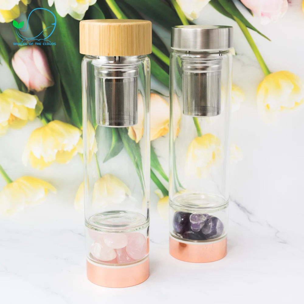 Natural Gemstone Healing Energy Crystal Water Bottle Custom Logo Gemstone Glass Bottle Energy Natural  Crystal Water bottle