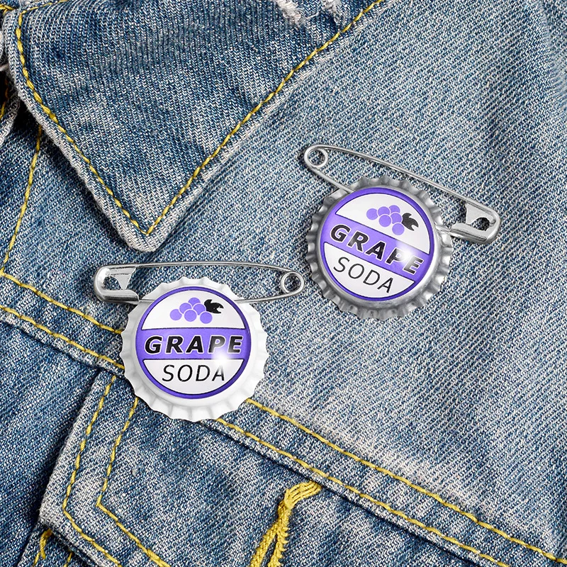 Popular Grape Soda Bottle Cap Clip Denim Brooch Creative Backpack Collar Pin Wholesale