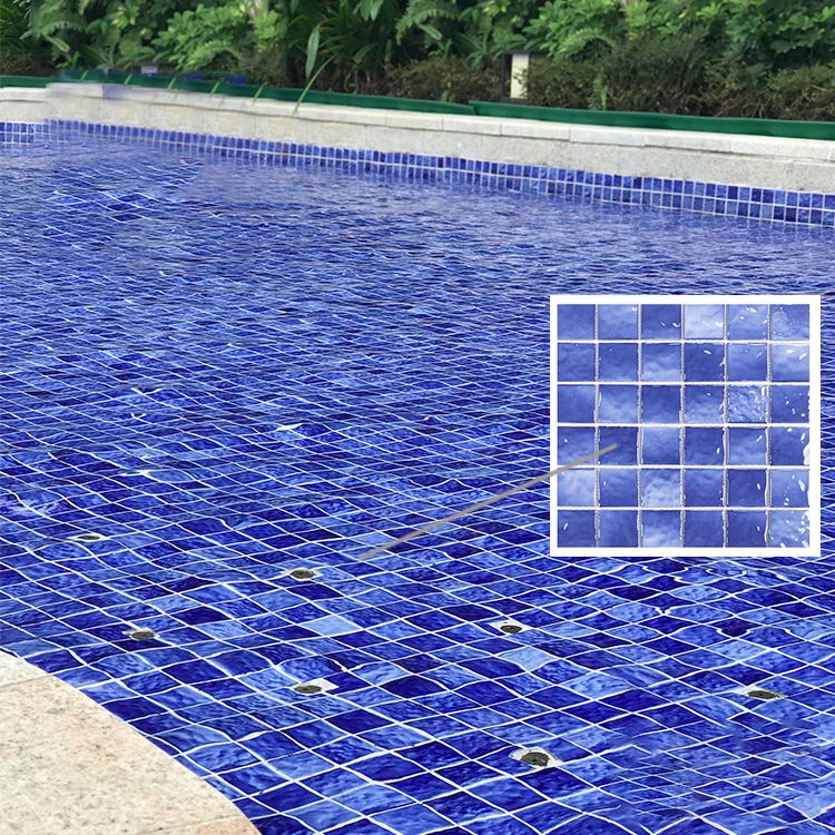 Wholesale porcelain Water ripple mosaic tile 300x300 glazed aqua blue ceramic mosaic swimming pool tiles