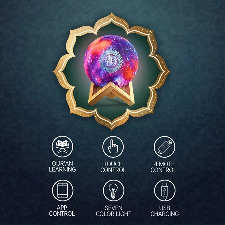 Colors RGB Luna Night Light Remote Control Rechargeable 3D Printing LED Moon Lamp shia azan clock led night lamp quran players