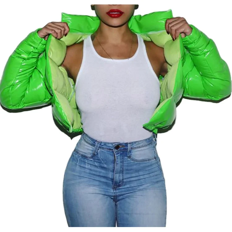 2021 winter new bright leather jacket down cotton padded jacket Warm Parka Coat puffer bubble jackets women puffer coats