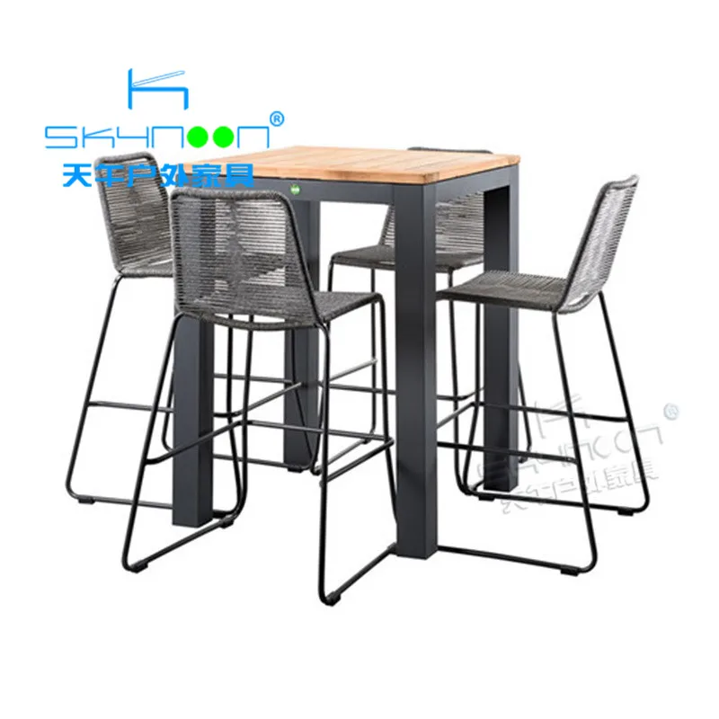 New design patio garden rope bar stool Luxury wooden bar table all weather outdoor bar furniture(74015)