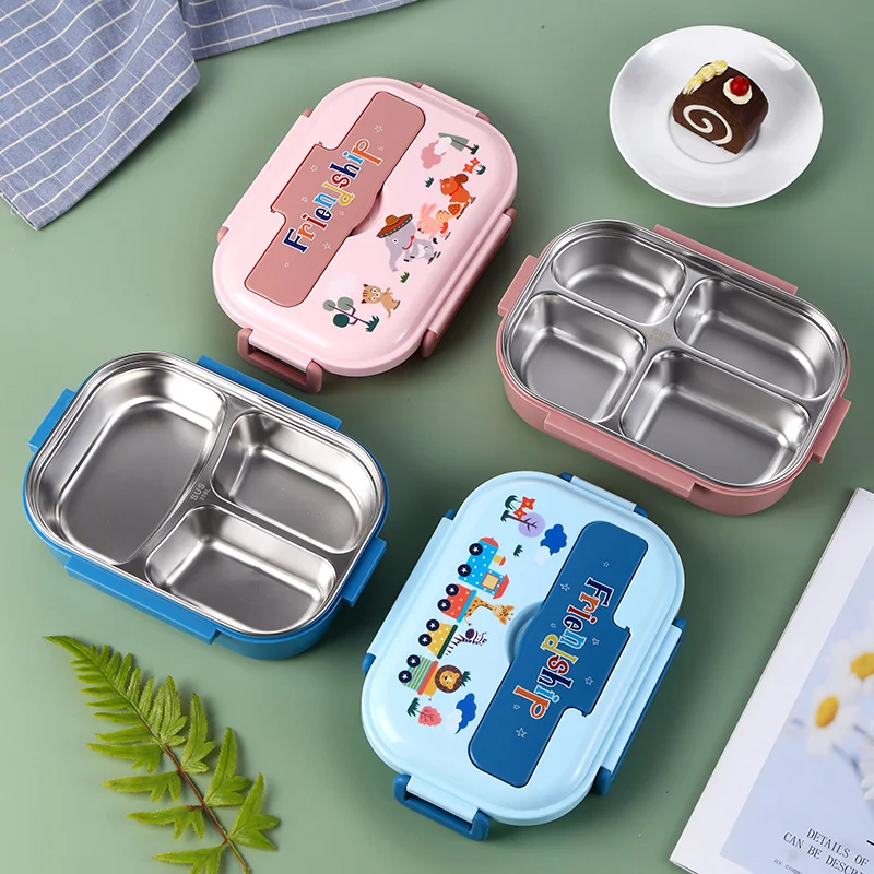 
Bento Lunch Box Storage Box & Bins Stainless Steel Food Container Durable Tiffin Lunch Box Picnic Carrier Basket Four Lock 