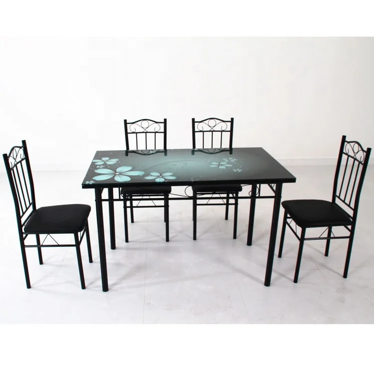 Кухонный обеденный набор из 5 предметов, стеклянный металлический стол и 4 стула, мебель для завтрака, стекло с узором
