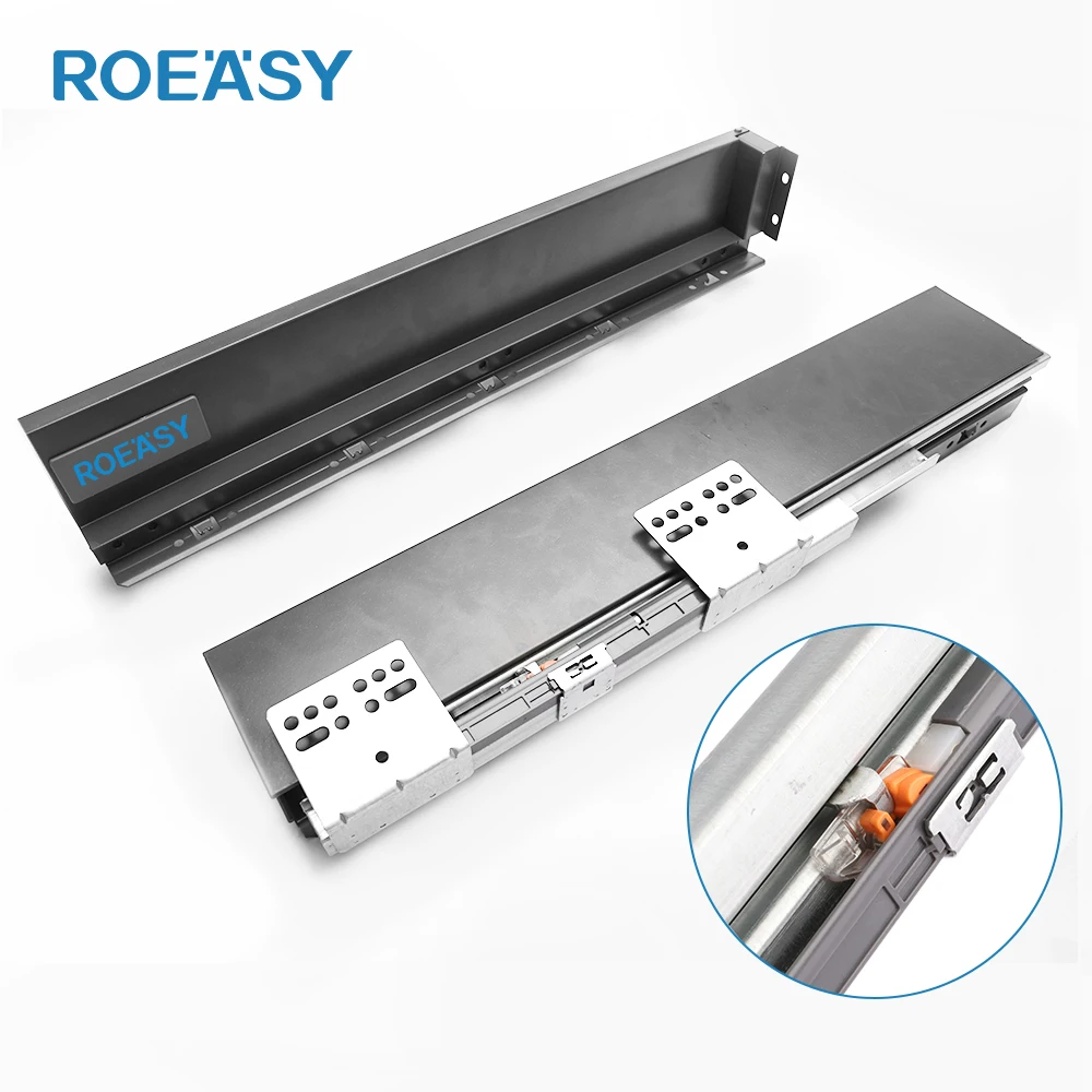 ROEASY Box Slide Drawer System Double Wall Drawer Channel Kitchen Soft Close Slide Metal Boxes Drawer Sliding Slim Box