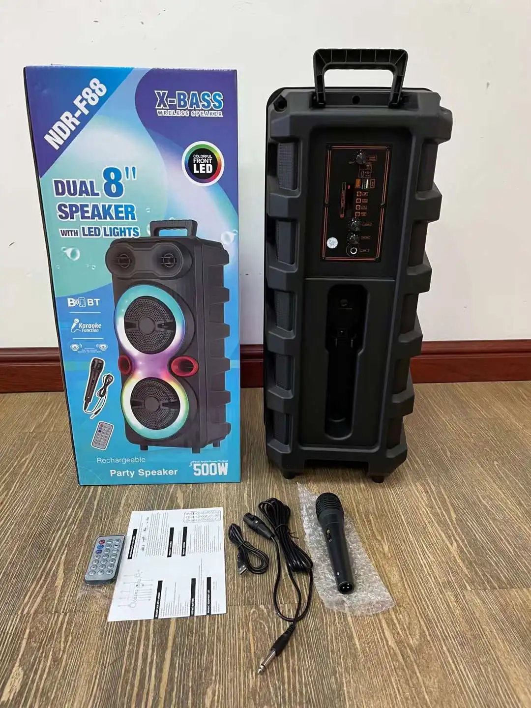 NDR-F88 Hot sale outdoor portable trolley speaker LED light party active speaker