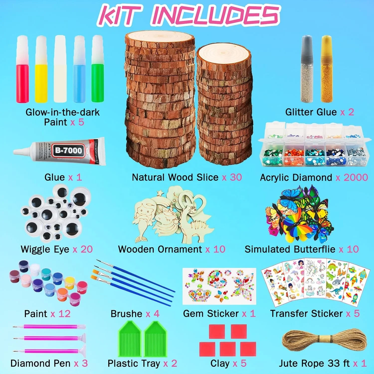 Wood Slices Craft Activities Kits - Glow in The Dark - Arts and Crafts Gifts for Kids Age 6-12 - Wooden Painting Craft Ki