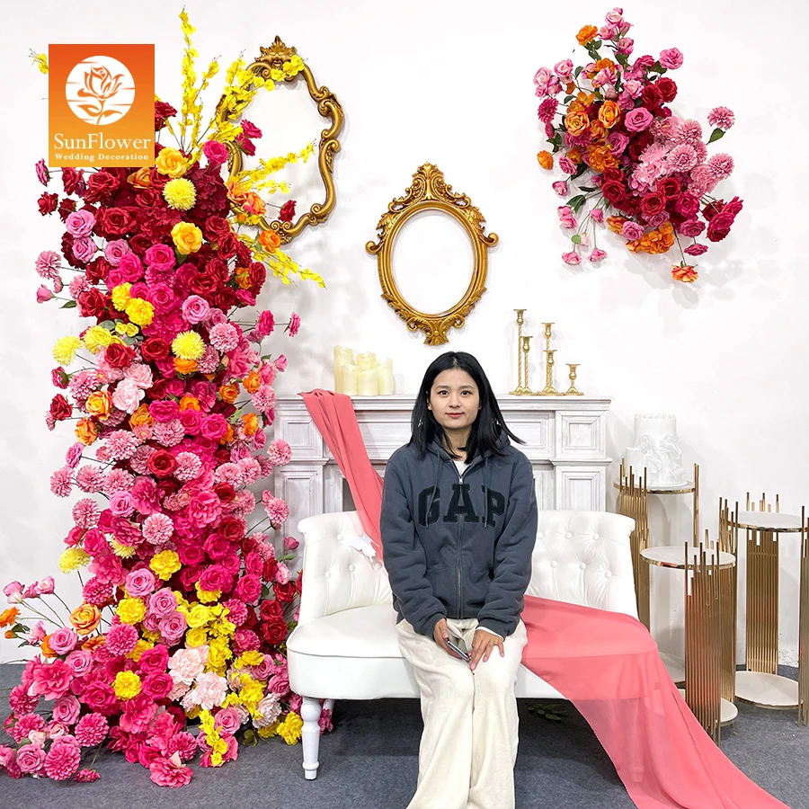 Sunwedding Artificial Pink Rose Flower Arch Wedding Arch Decorated Flower Arch For Wedding Decorations