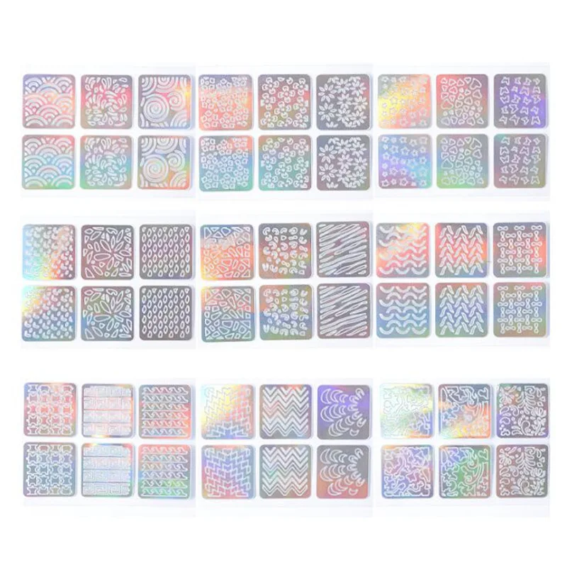 24pcs Flash Nail Vinyls Foil Airbrush Polish Stamping Tool Fashion Flash Hollow Nail Sticker Stencil Laser 3D Nail Art stickers