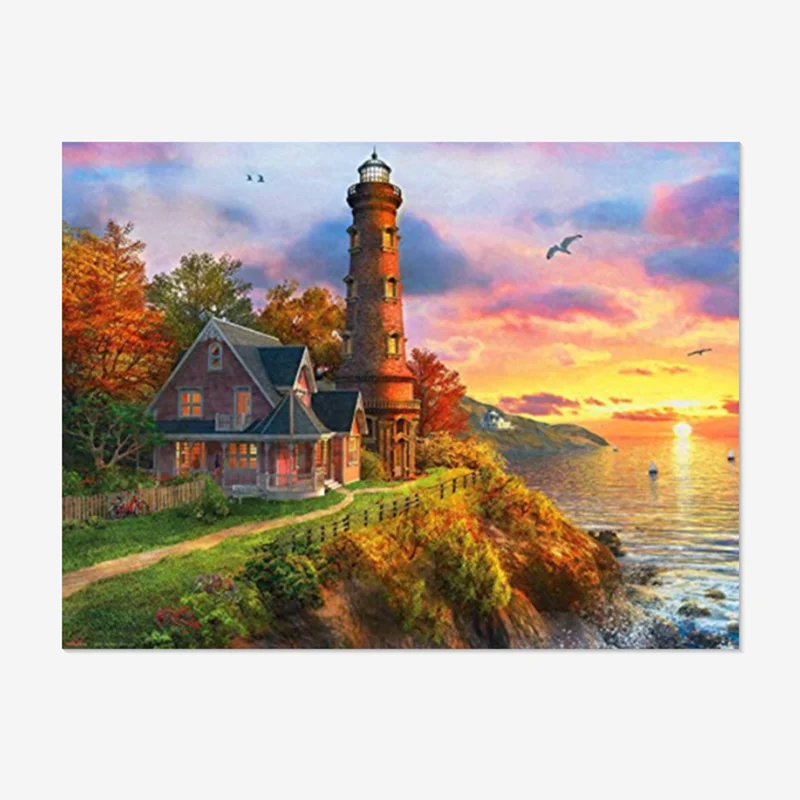 Full Drill Diamond Painting Villa Lighthouse Sunset Scenery Wholesale DIY Diamond Embroidery Mosaic Gift Cross Stitch Kits