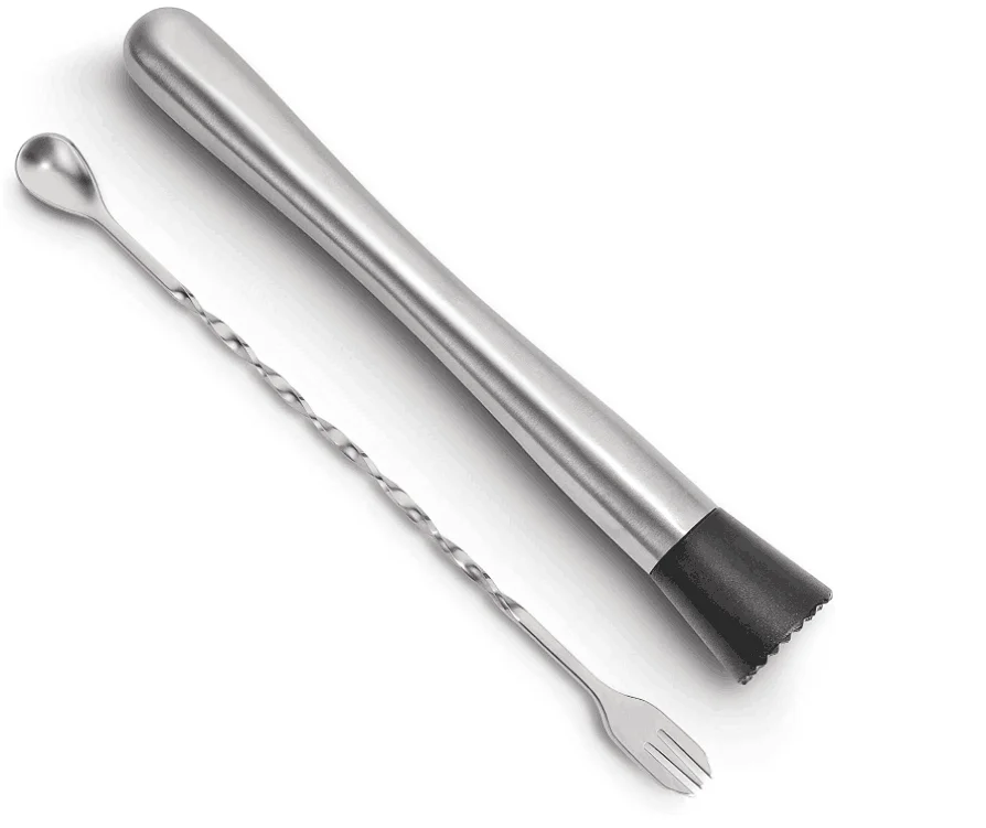 Hiware 10 Inch Stainless Steel Cocktail Muddler and Mixing Spoon Home Bar Tool Set - Create Delicious Mojitos and Other Fruit Ba
