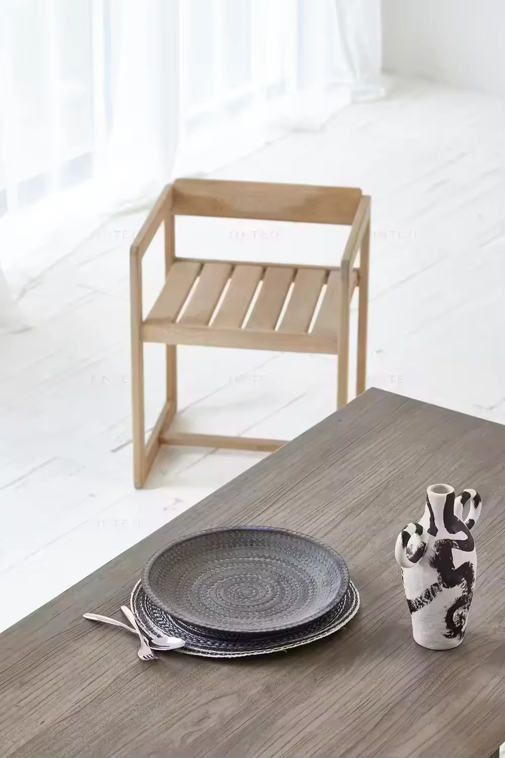 Japandi Minimalist Modern Light-Colored Solid Wood Chair Handcrafted Teak Living Room and Dining Table Chair