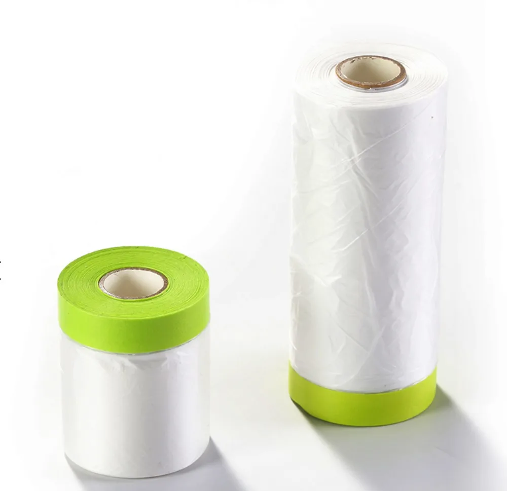 Car Automotive Pre Taped Auto Paint Masking Plastic Film Heat Resistant Pre-Taped Masking Film For Exterior Wall Painting