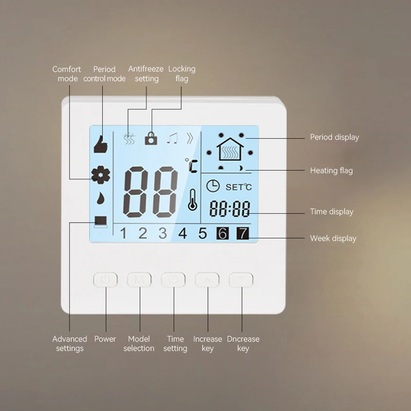 Weekly-programmable Power-off Memory Function Thermostat LCD Digital Display Thermostat Floor Heating Thermostat E51