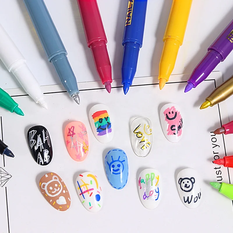 New Arrivals 12 Colors Nail Graffiti Pen WaterProof Drawing Painting Liner Brush DIY Flower Abstract Lines Nail Polish Pens