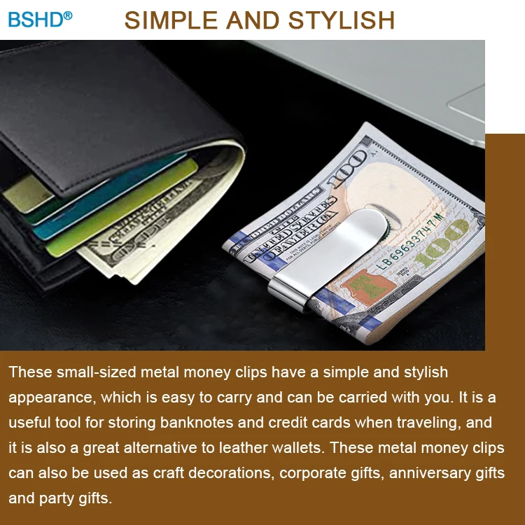 Factory Best Seller Blank Silver Stainless Steel Pocket Holder Wallet Metal Custom Logo Money Cash Clip
