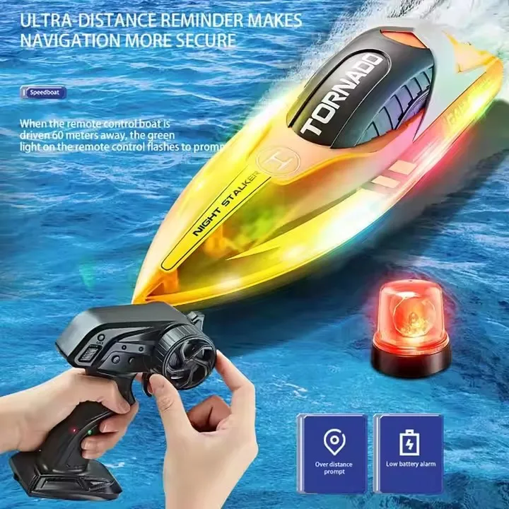 Remote control toy boat light double motor one button flip low electric over navigation tips children rc race boat