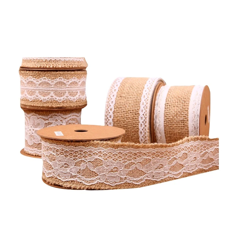Лента из натурального хессиана шириной 2 дюйма с кружевом (джут/мешковиная деревенская шикарная/лента)