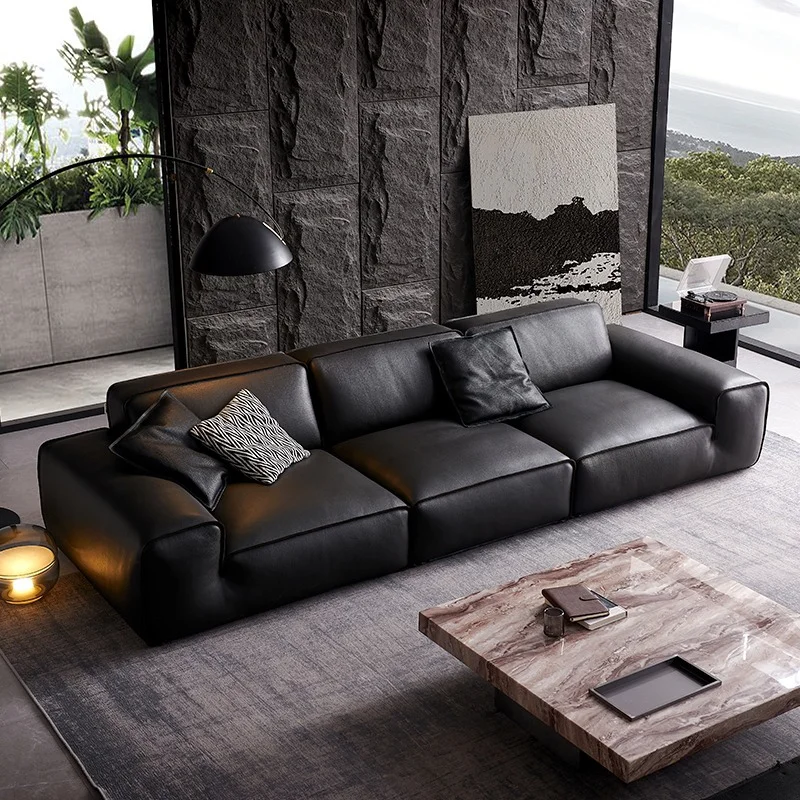 Italian modern simple leather modular sofa High quality luxury living room sofa velvet straight sofa
