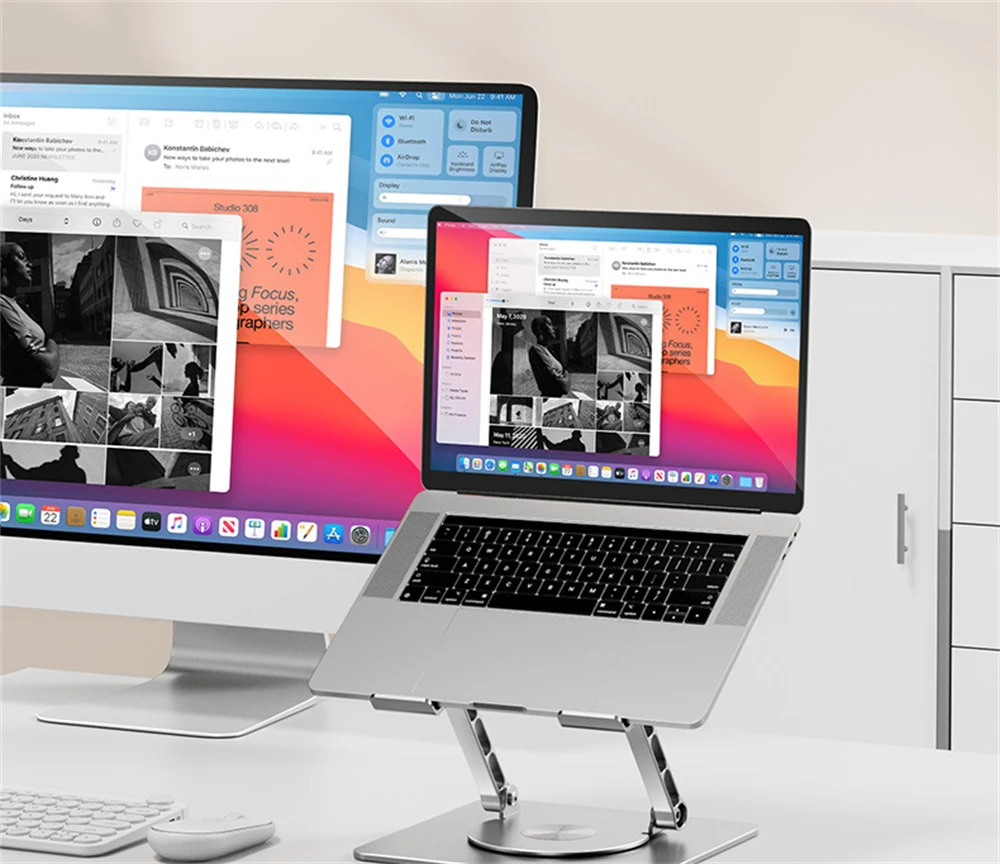 2022 Latest Adjustable Portable Metal Laptop Stand With 360 Rotating Base for 10-17.3 inch Laptop