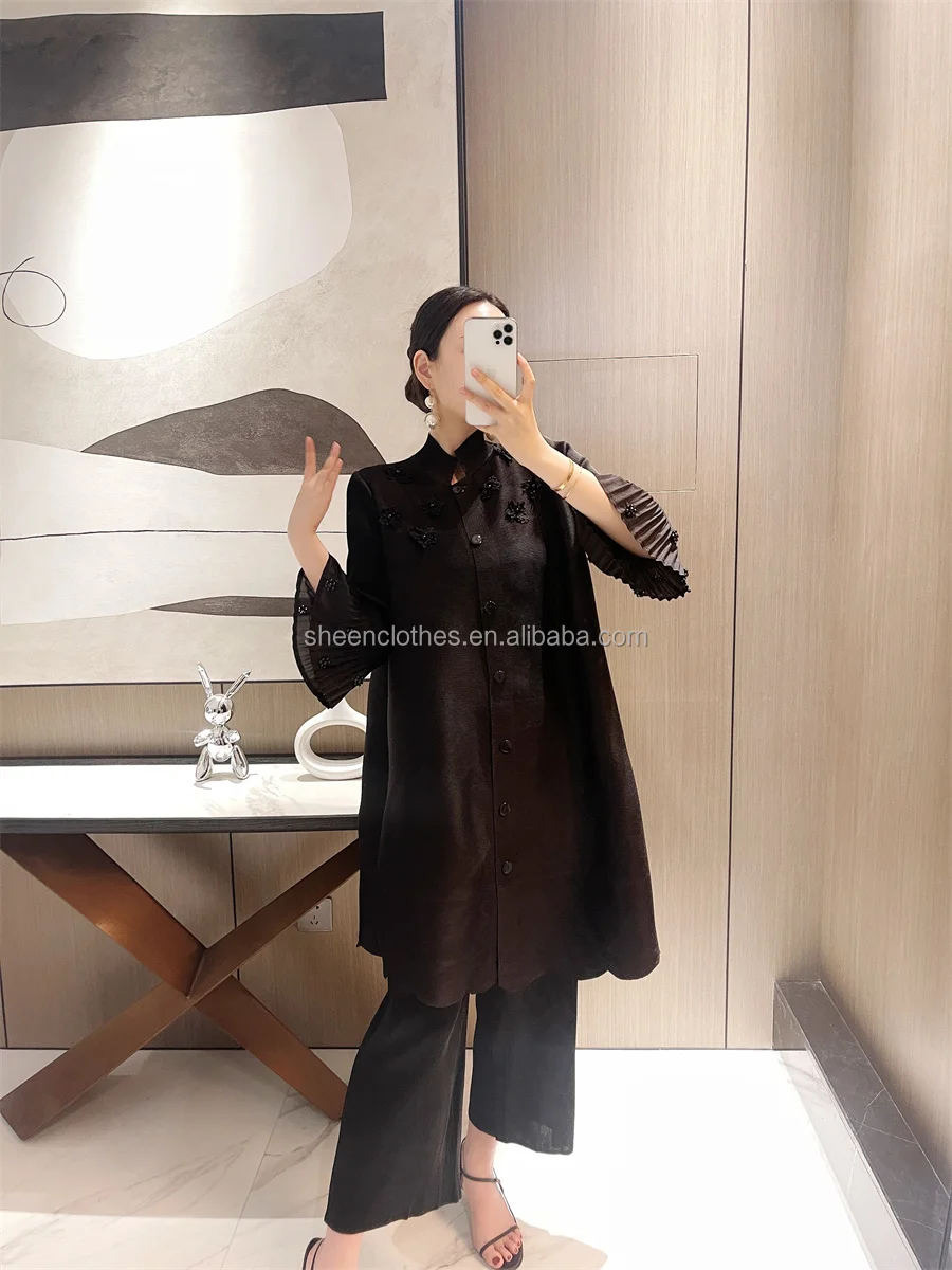 Miyake Pleats Classic Sets 2022 Spring Irregular Loose Long Sleeve Tops Harem Pants Women Casual Vintage Designer Two Piece Suit