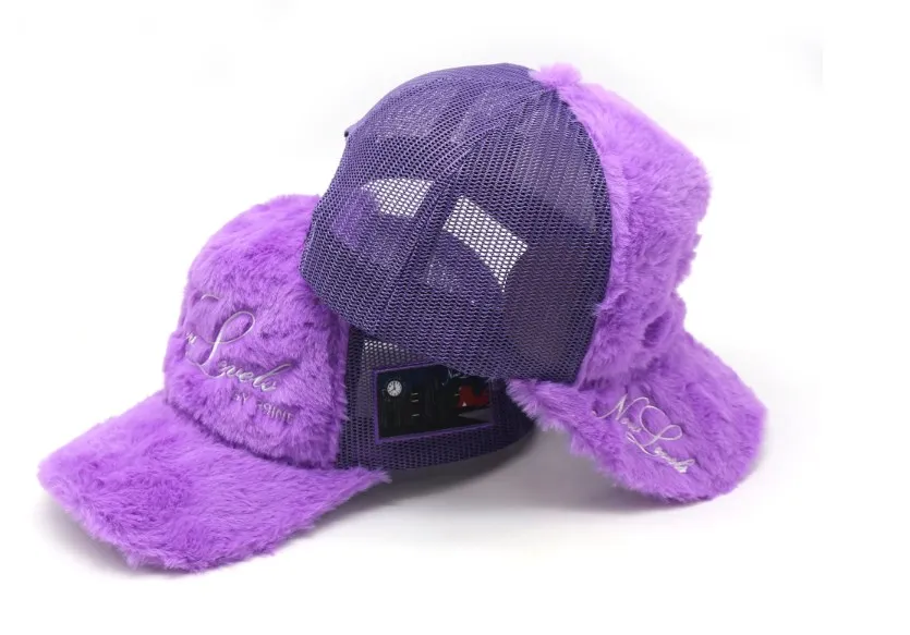 wholesale Furry Rabbit Hair Fur mesh trucker hats with custom logo