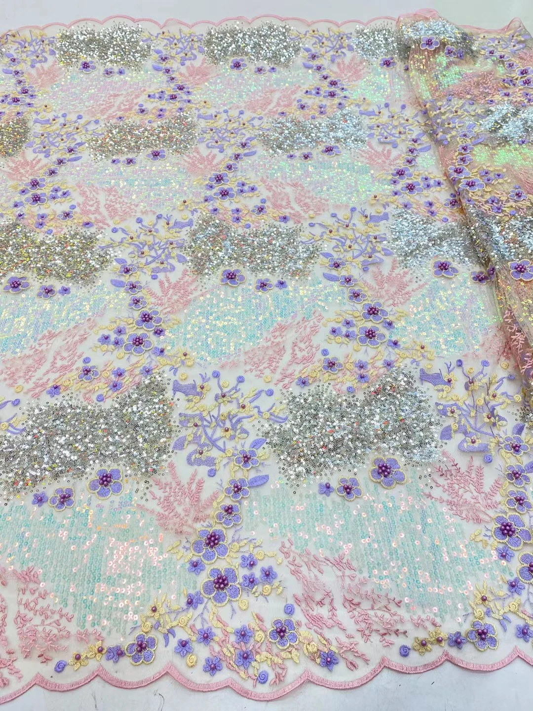 2022 best quality mix color embroidery dress beads and sequins tulle laces heavy flowers beaded lace fabric