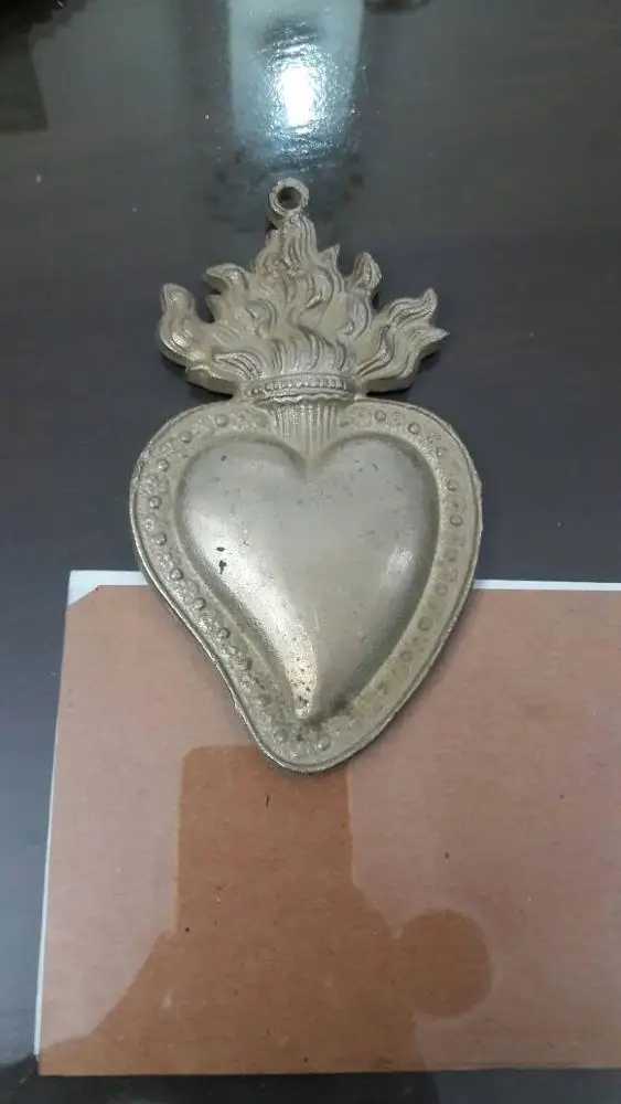 Silver Sacred Heart with Angels Milagro Ex Voto