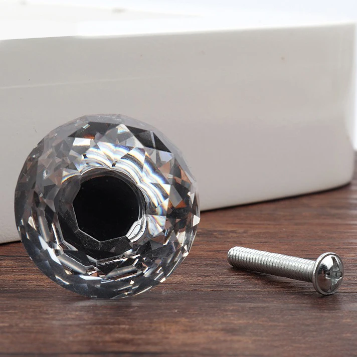 Wholesale Clear 30 mm 40mm Diamond Crystal Drawer Pulls Glass Kitchen Cabinet Knobs