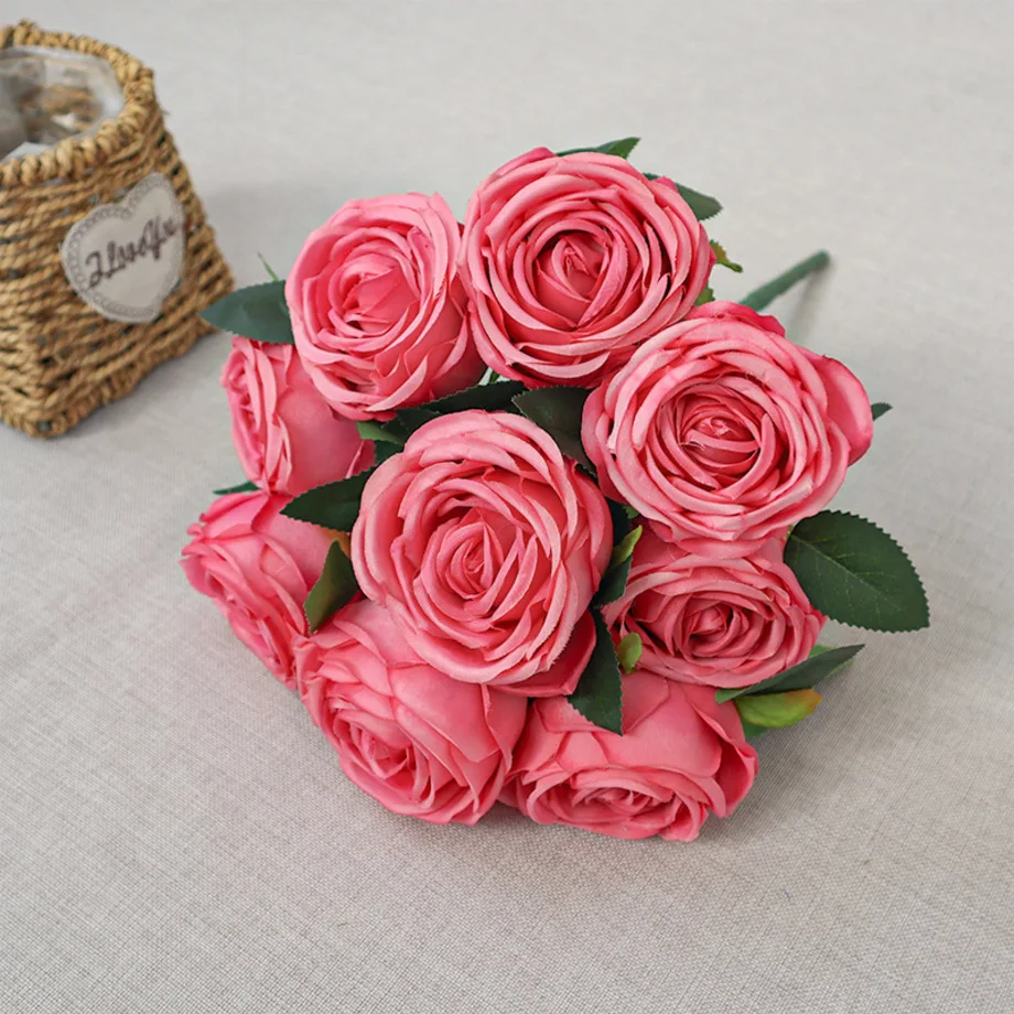 Low Price White silk decorative artificial roses flower for white theme wedding decoration