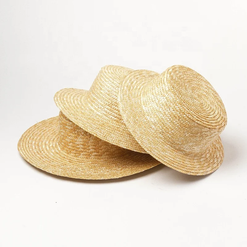 Straw Boater Modeling Hat Simple Straw Flat Top Hat Outdoor Travel Beach Flat Top