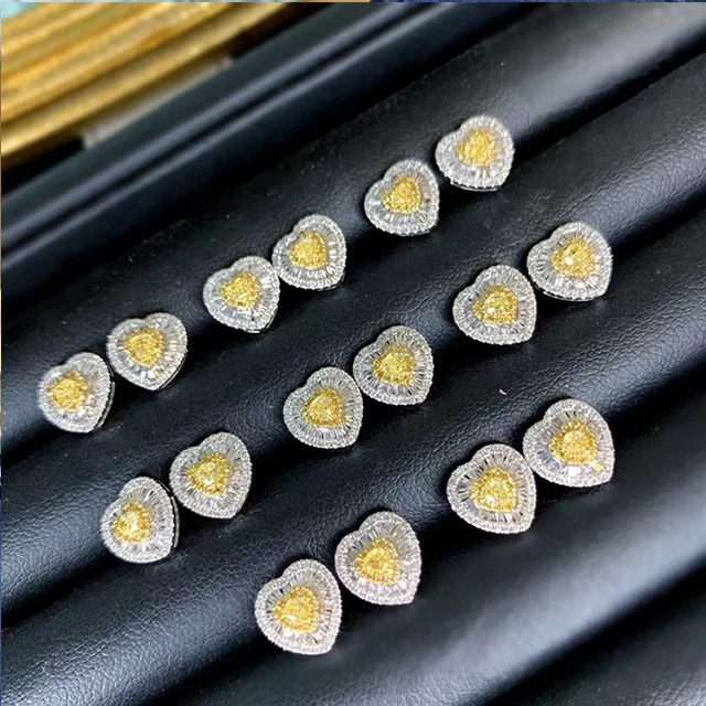 Xinfly Italian 2 in 1 elegant 18K Gold Natural Yellow Diamond Heart color jewelry Necklace and Earring Sets