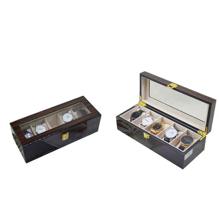 Unique Luxury Oem Factory Piano Lacquer Branded luxury  wood design piano high glossy MDF watch box 5pillows for watches