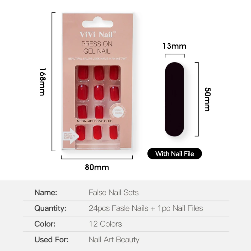 ROSALIND manicure 24pcs/lot multicolor press on false nails tips kits wholesale artificial acrylic fake nails set with nail file