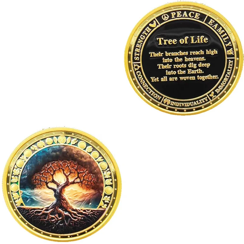 Unique New Design Metal Craft Colored Tree of Life Sobriety Commemorative Gift Coin for Men Women in Recovery