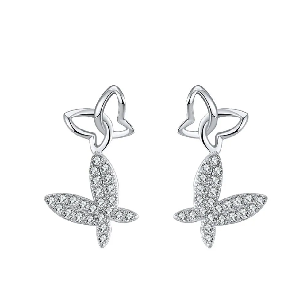 2022 Wholesale Earings Women Jewelry The Sterling Silver Butterfly Earrings With Diamond Girl Gifts